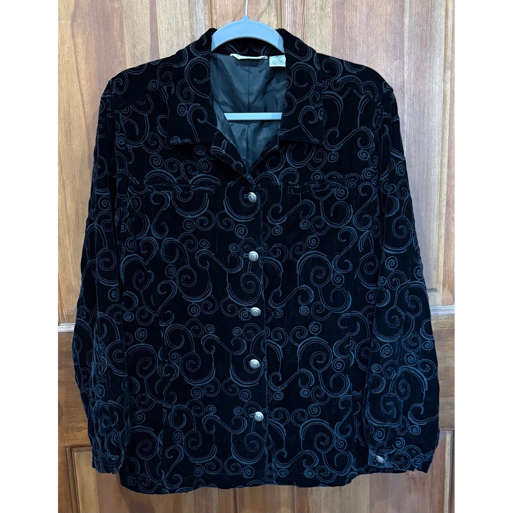 Laura Ashley Black Velvet Burnout Swirl Jacket‎ Blazer XL
